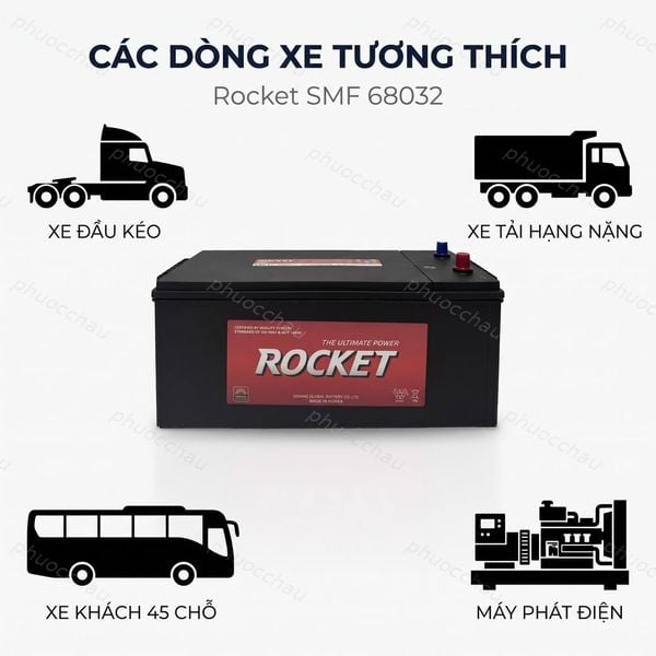 Các dòng xe tương thích ắc quy Rocket 68032: xe đầu kéo HOWO, Shacman, Dongfeng, JAC