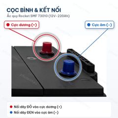 Cọc bình ắc quy Rocket 73010: cực dương (+) nắp đỏ, cực âm (-) nắp xanh