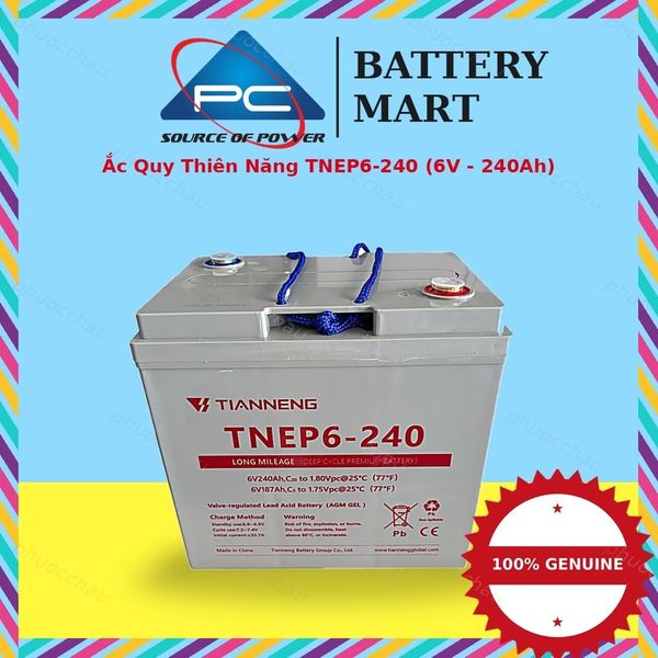 Kích thước ắc quy TNEP6-240: dài 260 rộng 180 cao 250mm, cả cọc 250mm