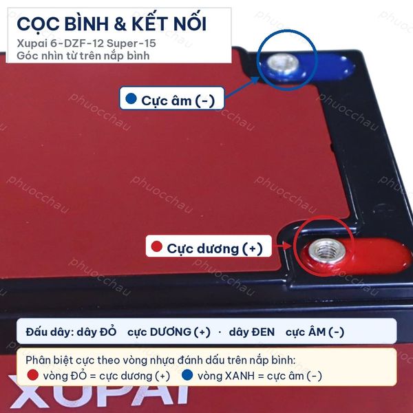 Cọc bình và cách đấu nối ắc quy Xupai 6-DZF-12 Super-15