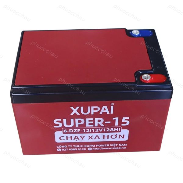Góc nghiêng ắc quy Xupai 6-DZF-12 Super-15 dùng cho xe đạp điện, xe máy điện