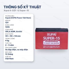 Thông số kỹ thuật ắc quy Xupai 6-DZF-12 Super-15 12V 12Ah kín khí VRLA AGM