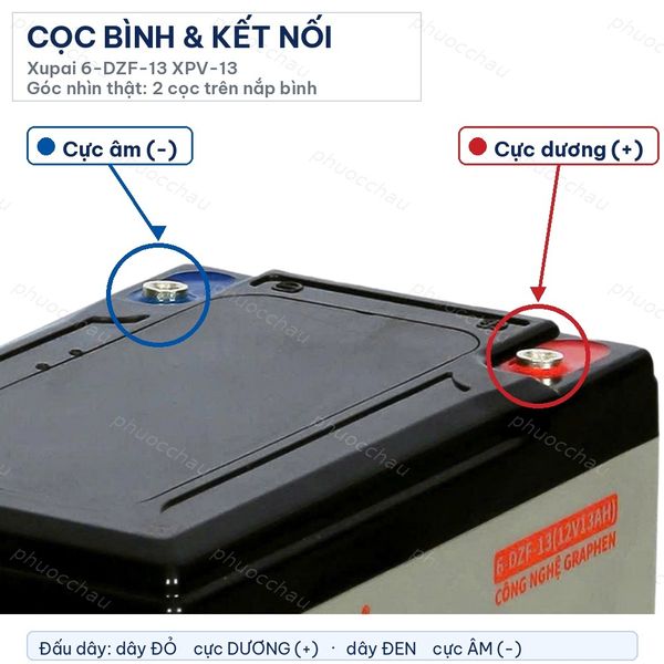 Cọc bình và cách đấu nối ắc quy Xupai 6-DZF-13 XPV-13
