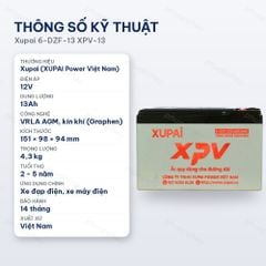 Thông số kỹ thuật ắc quy Xupai 6-DZF-13 XPV-13 12V 13Ah kín khí VRLA AGM