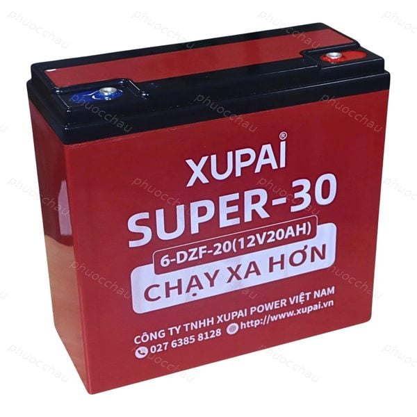 Góc nghiêng ắc quy Xupai 6-DZF-20 Super-30 12V 20Ah kín khí