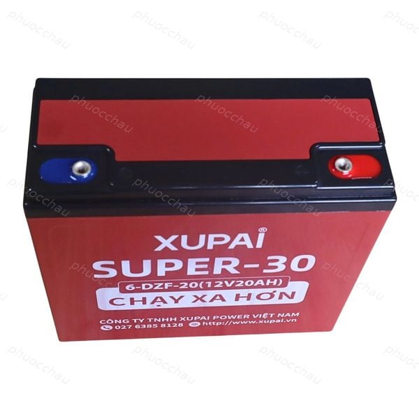 Góc sau ắc quy Xupai 6-DZF-20 Super-30 dùng cho xe máy điện, xe đạp điện