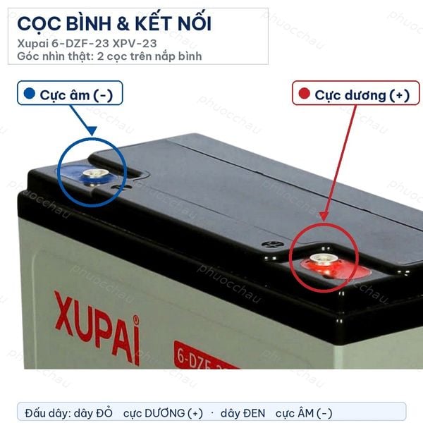 Cọc bình và cách đấu nối ắc quy Xupai 6-DZF-23 XPV-23