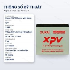 Thông số kỹ thuật ắc quy Xupai 6-DZF-23 XPV-23 12V 23Ah kín khí VRLA AGM