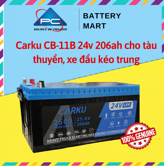 Ắc Quy Lithium LFP Carku CB-11B 24V 206AH Dùng Cho Xe Tải Howo, Sinotruck, Ắc Quy Cho Xe Đầu Kéo Trung Quốc, Tàu Thuyền