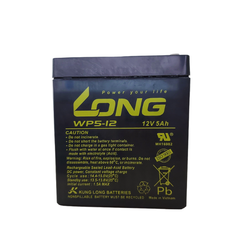 Ắc quy Long WP5-12 12V 5Ah chính diện vỏ đen tem vàng cho nguồn dự phòng UPS
