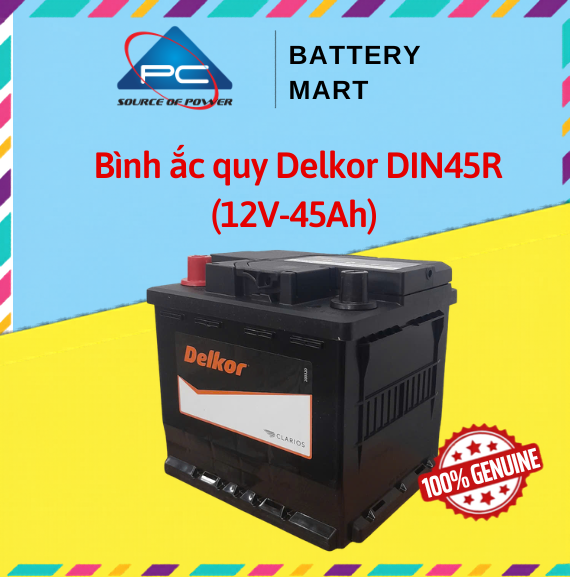 Bình Ắc Quy Delkor DIN45R (12V-45Ah) Cho dòng xe ô tô điện Vinfast VF5, Hyundai, Toyota, Kia