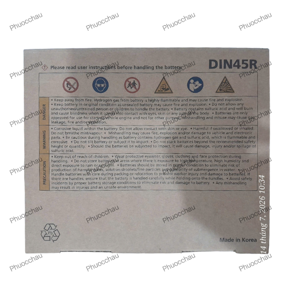 Bình Ắc Quy Delkor DIN45R (12V-45Ah) Cho dòng xe ô tô điện Vinfast VF5, Hyundai, Toyota, Kia