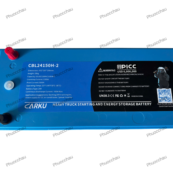 Ắc Quy Lithium LFP Carku CB-18 24V 150AH Dùng Cho Xe Tải Howo, Sinotruck, Ắc Quy Cho Xe Đầu Kéo Trung Quốc