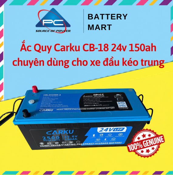 Ắc Quy Lithium LFP Carku CB-18 24V 150AH Dùng Cho Xe Tải Howo, Sinotruck, Ắc Quy Cho Xe Đầu Kéo Trung Quốc