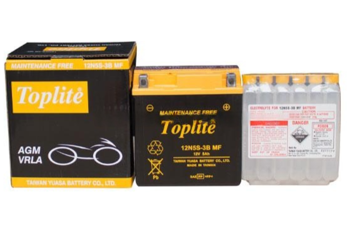 Ắc quy Toplite 12N5S-3B 12V 5AH, dùng cho Super Dream, Sirius, Jupiter, Exciter, Elegant, Star 110, Magic