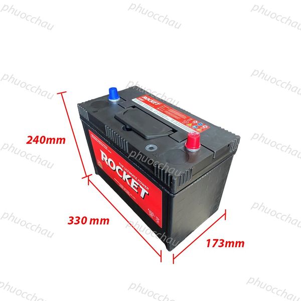 Ắc quy ROCKET SMF HS-1000LA 12V-100Ah nghiêng phải kèm số đo kích thước 330x173x240mm
