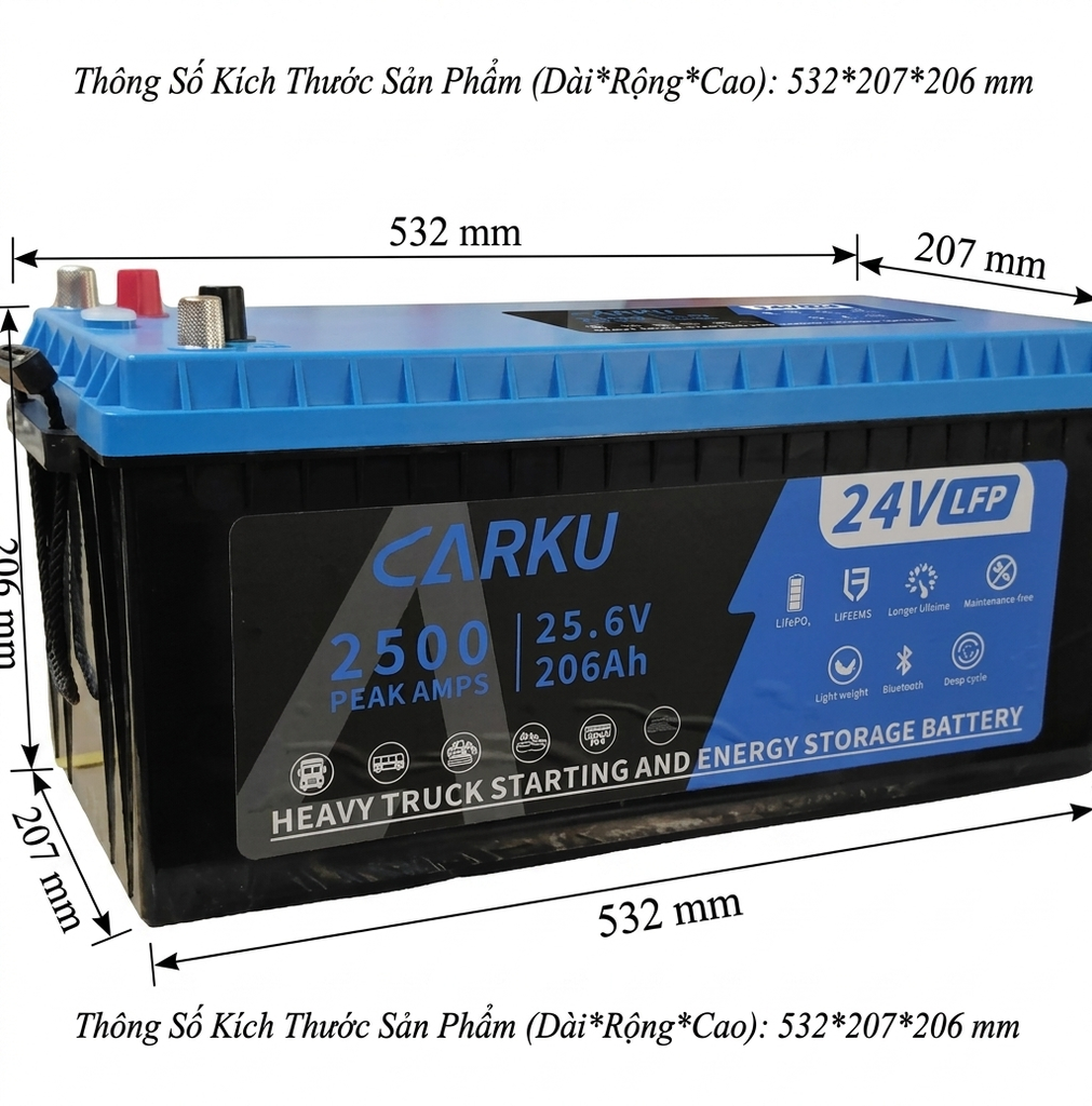 Ắc Quy Lithium LFP Carku CB-18 24V 150AH Dùng Cho Xe Tải Howo, Sinotruck, Ắc Quy Cho Xe Đầu Kéo Trung Quốc