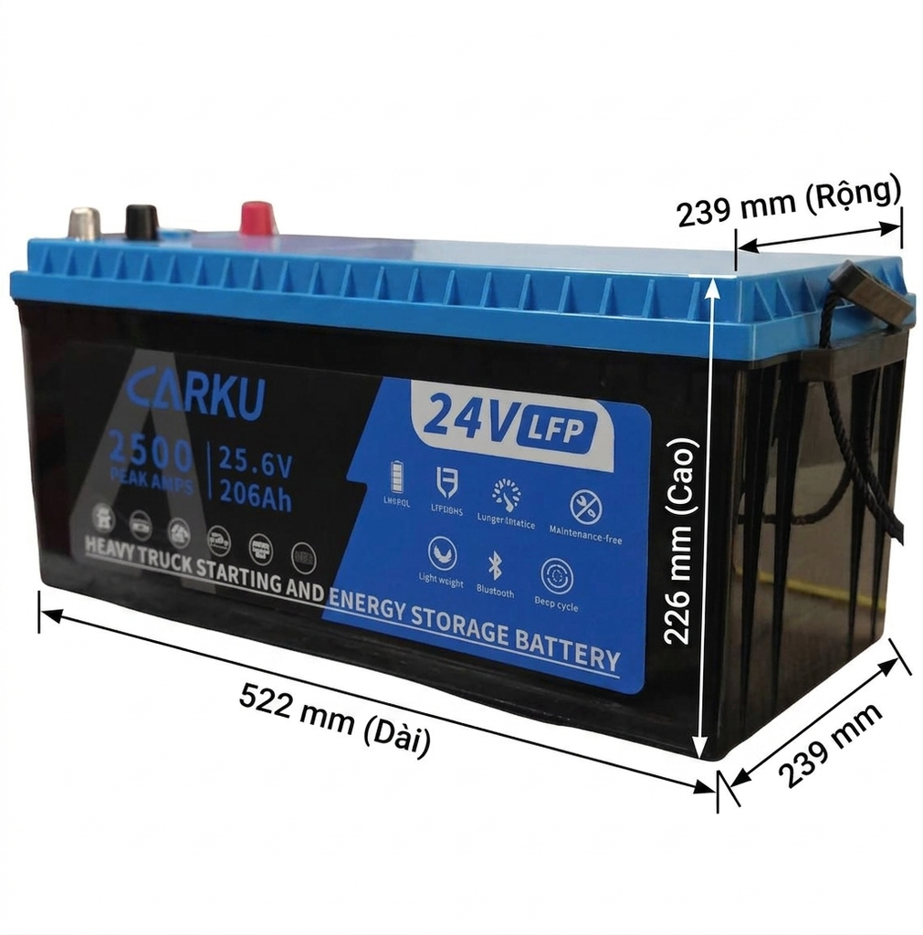 Ắc Quy Lithium LFP Carku CB-11B 24V 206AH Dùng Cho Xe Tải Howo, Sinotruck, Ắc Quy Cho Xe Đầu Kéo Trung Quốc, Tàu Thuyền