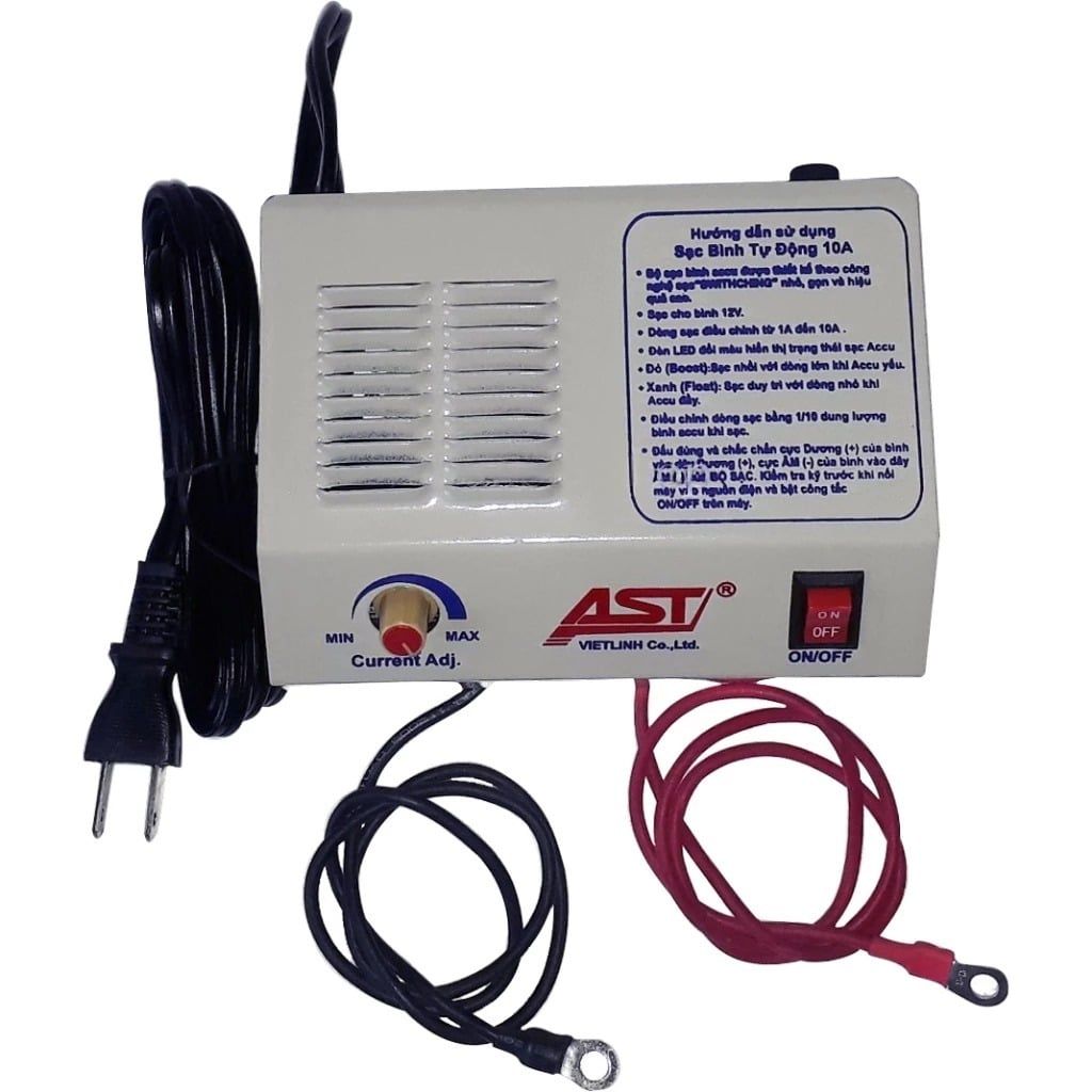 Sạc Ắc Quy Tự Động AST 10A 12V, Bộ sạc bình ắc quy từ 3ah - 200ah, sạc bình ắc quy cho xe máy đến ô tô