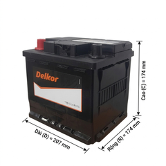 Bình Ắc Quy Delkor DIN45R (12V-45Ah) Cho dòng xe ô tô điện Vinfast VF5, Hyundai, Toyota, Kia