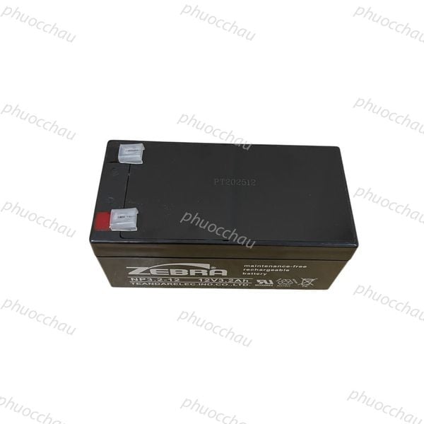 Bình ắc quy Zebra NP3.2-12 12V 3.2Ah tem nhãn maintenance-free rõ nét, cọc dẹt nắp trắng