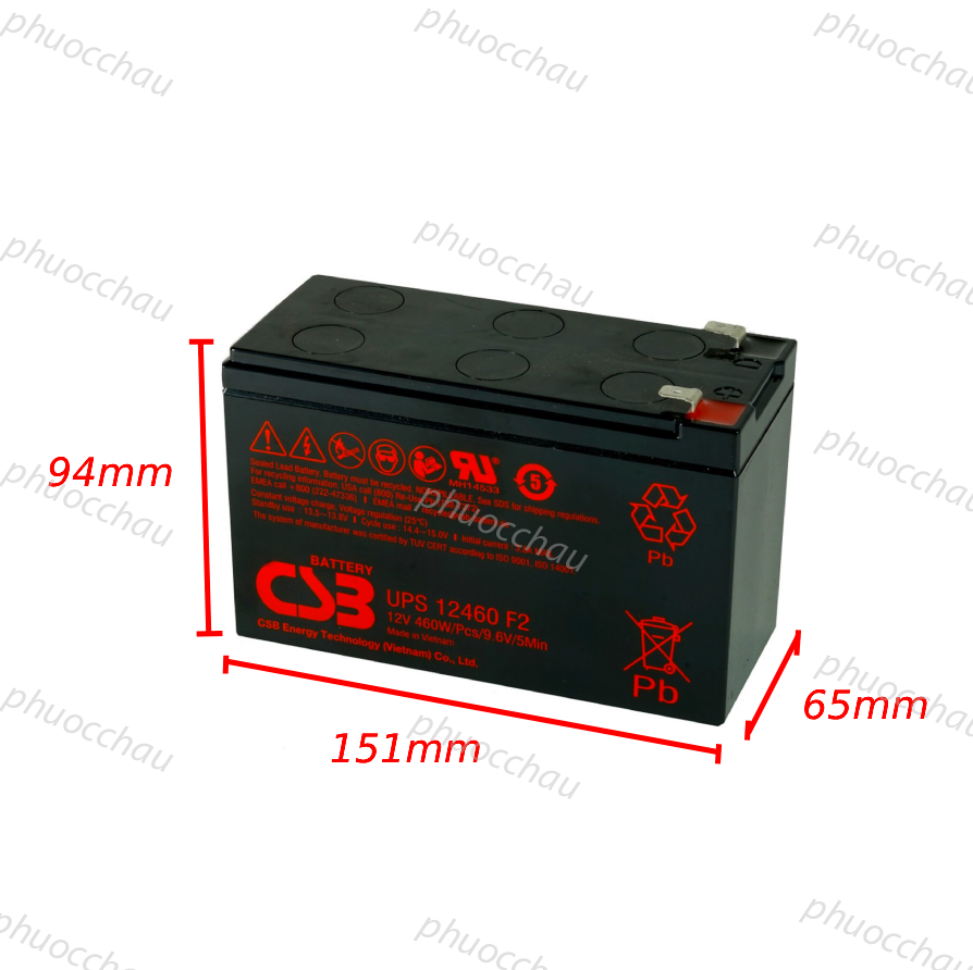Ắc Quy CSB UPS12460F2 12V 9Ah, Chuyên Dùng Cho Lưu Điện