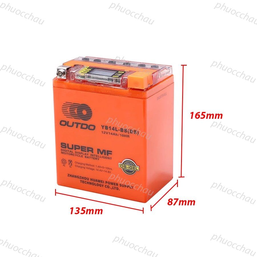 Bình ắc quy xe moto OUTDO YB14L-BS (DS) 12V-14AH, dùng cho xe Royal Enfield, Harley-Davidson, Ducati