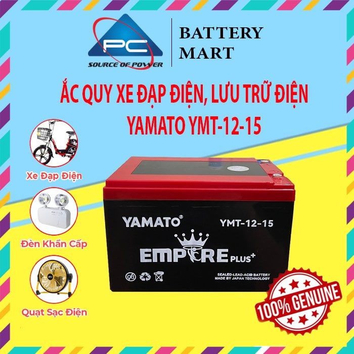 Ắc Quy Xe Đạp Điện YAMATO YMT-12-15 12V-15AH, acquy dùng cho Loa Kéo, Năng Lượng Mặt Trời