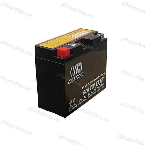 Bình ắc quy xe moto OUTDO YT12B-BS 12V 10AH mặt bên in logo OUTDO và dòng chữ Super MF