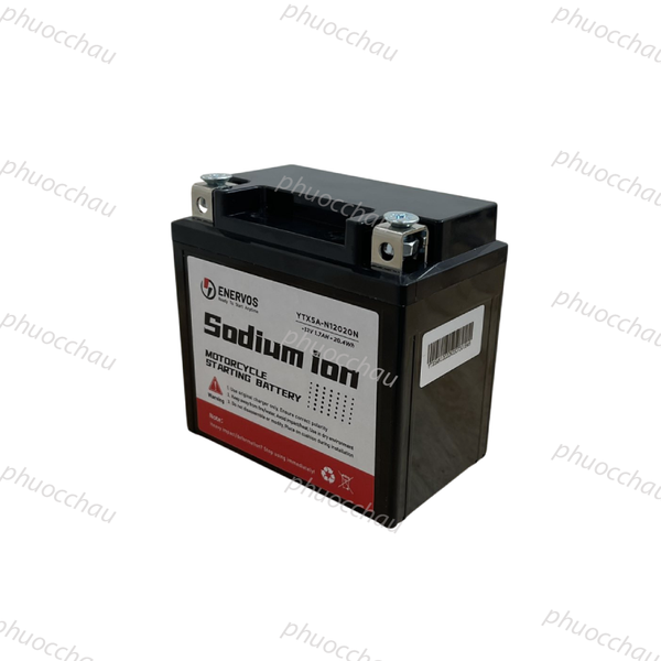 Bình ắc quy Natri iOn YTX5A 12V-5Ah góc nghiêng 3/4 tem Sodium Ion ENERVOS