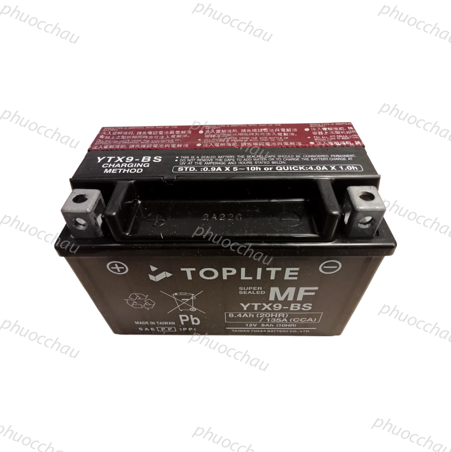 Ắc quy xe moto Toplite YTX9-BS 12V 8AH, dùng cho Honda, Yamaha, Piaggio, Kawasaki, Suzuki, Ducati, Harley Davidson.