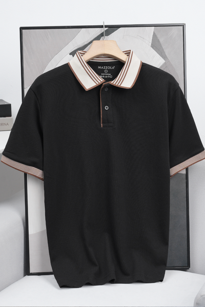 ÁO THUN POLO COTTON PHỐI BO ĐEN- VH003886