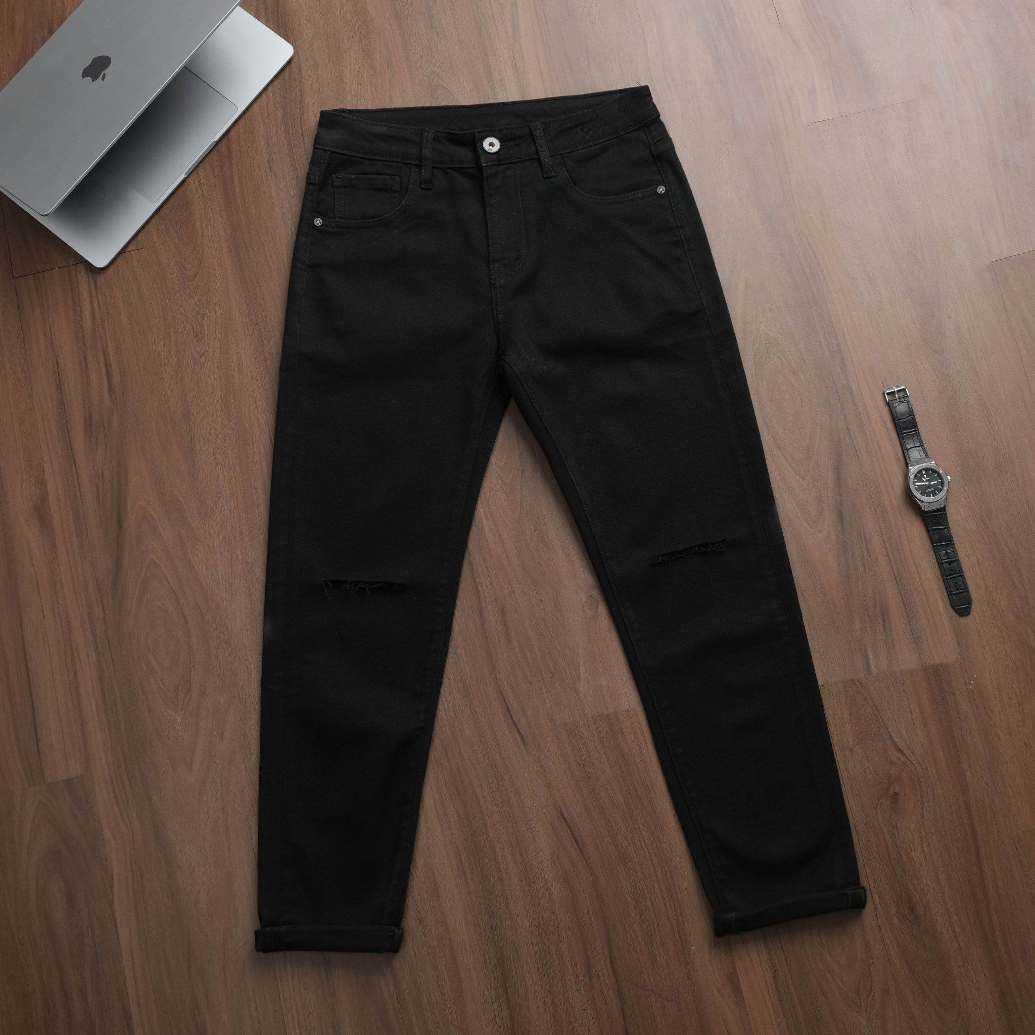 QUẦN JEAN NAM ĐEN RÁCH GỐI - P003928