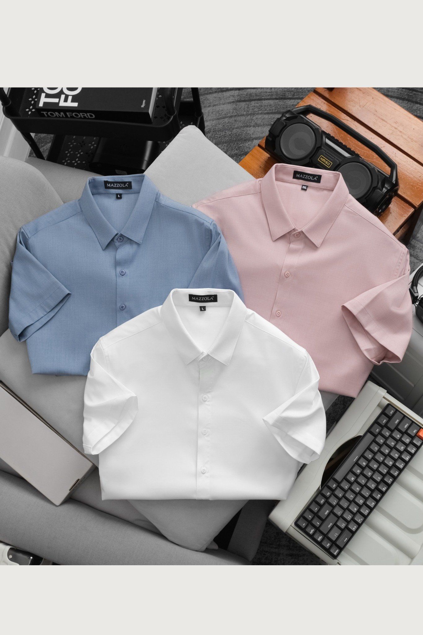 ÁO SƠ MI NAM TAY NGẮN LỤA XƯỚC