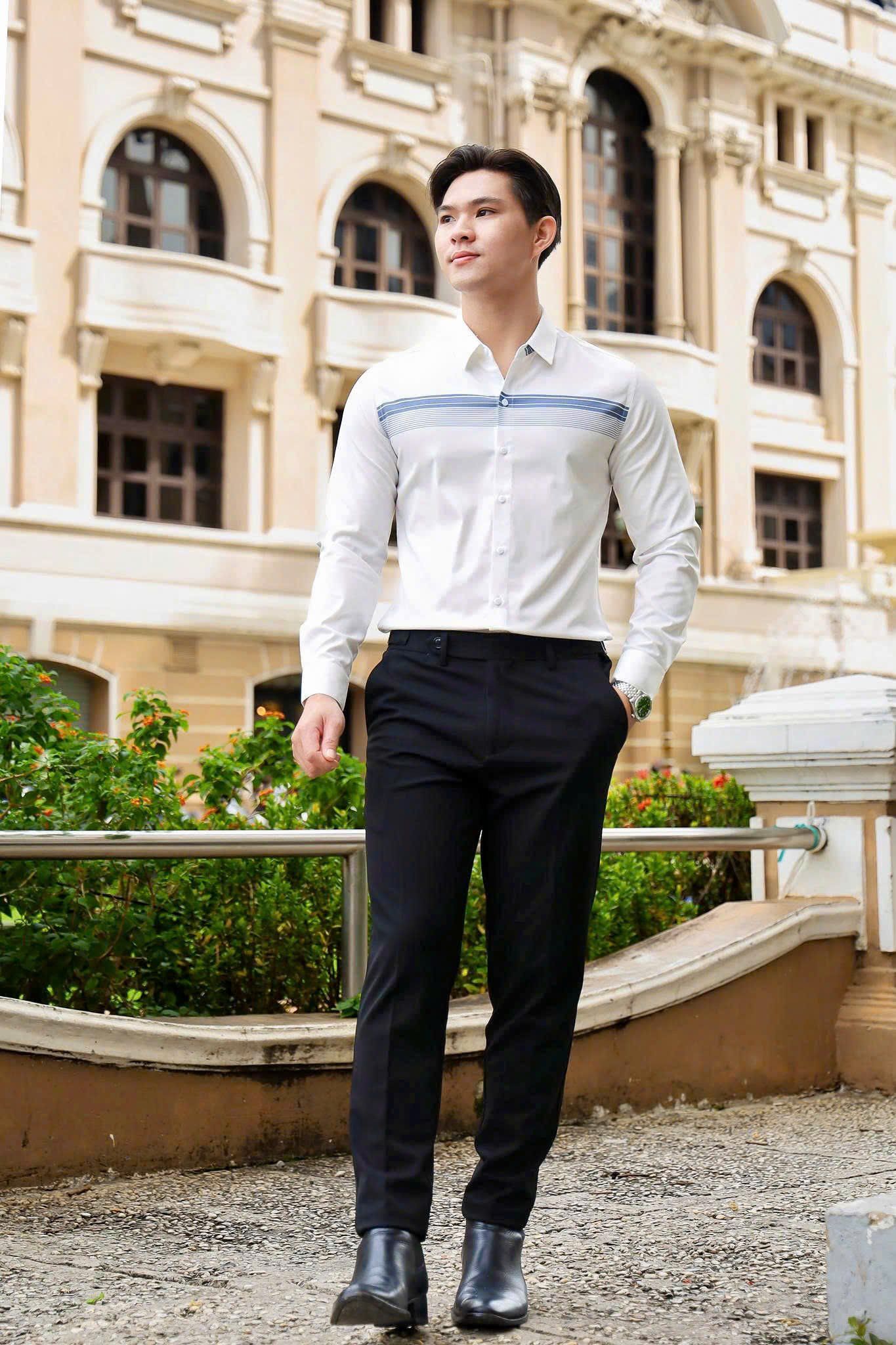 ÁO SƠ MI NAM TAY DÀI SỌC NGANG TRẮNG- T003548