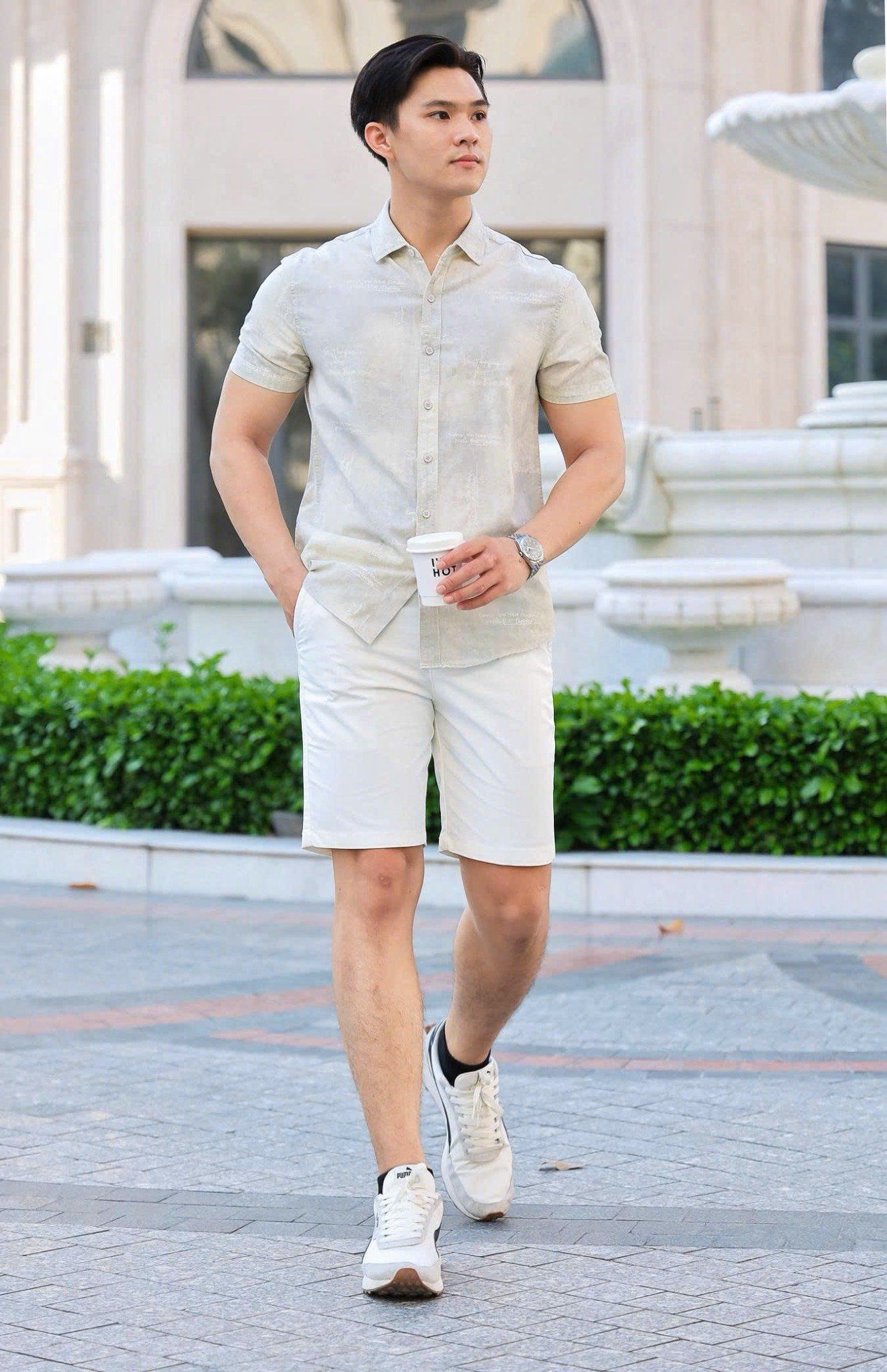 ÁO SƠ MI NAM TAY NGẮN HỌA TIẾT KEM T003534