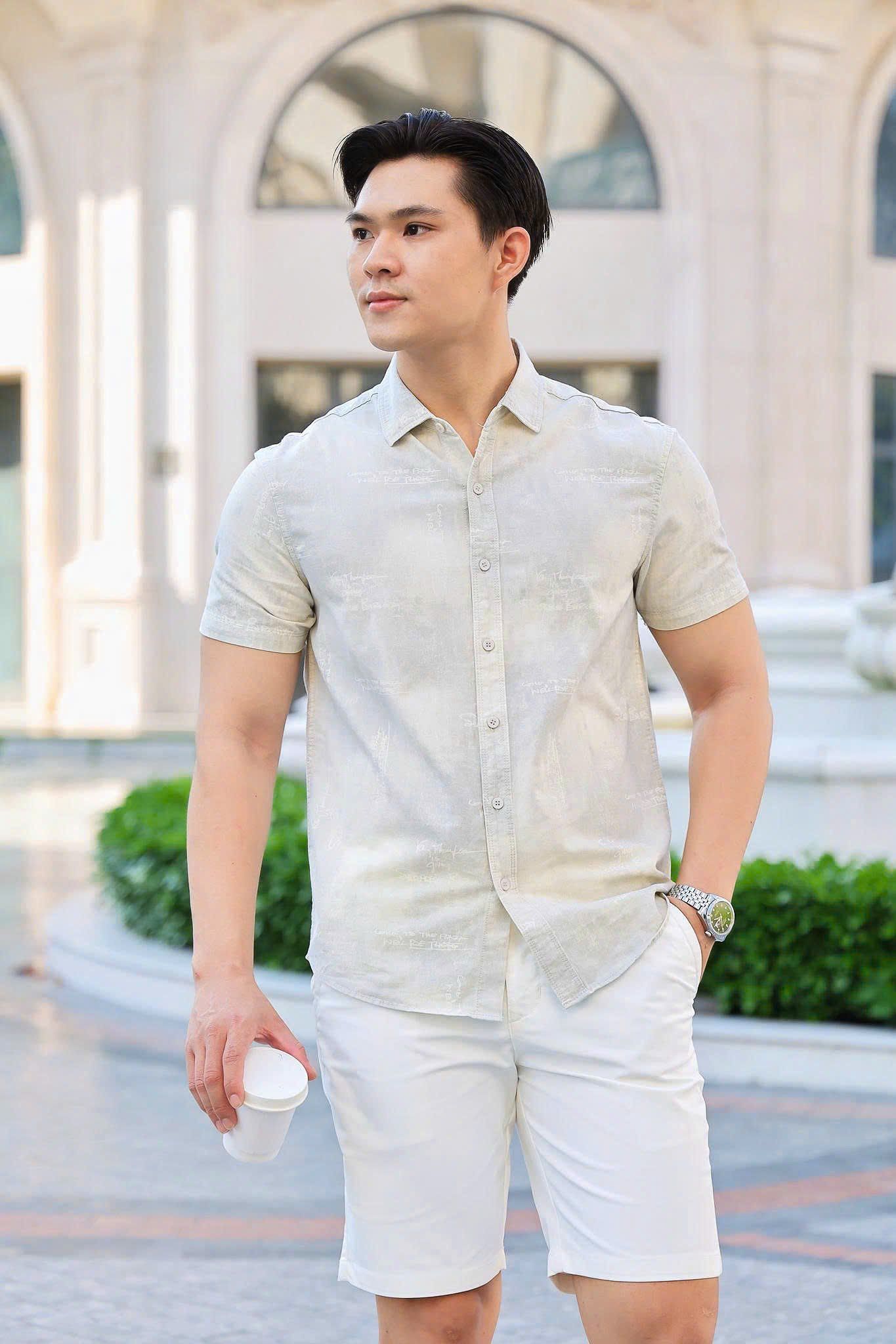 ÁO SƠ MI NAM TAY NGẮN HỌA TIẾT KEM T003534