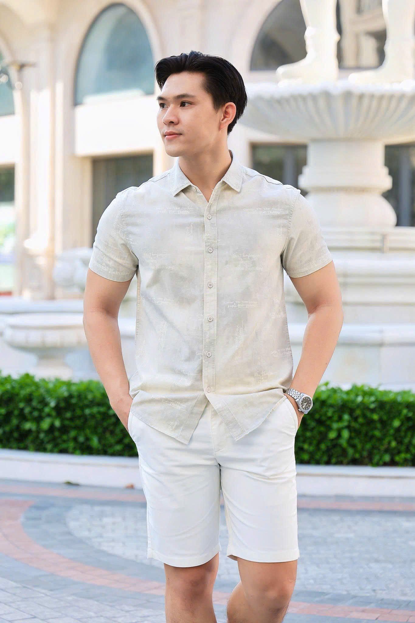 ÁO SƠ MI NAM TAY NGẮN HỌA TIẾT KEM T003534