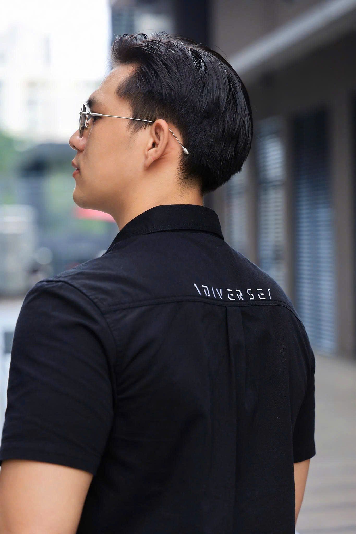 ÁO SƠ MI NAM TAY NGẮN TÚI MÀU ĐEN T003545