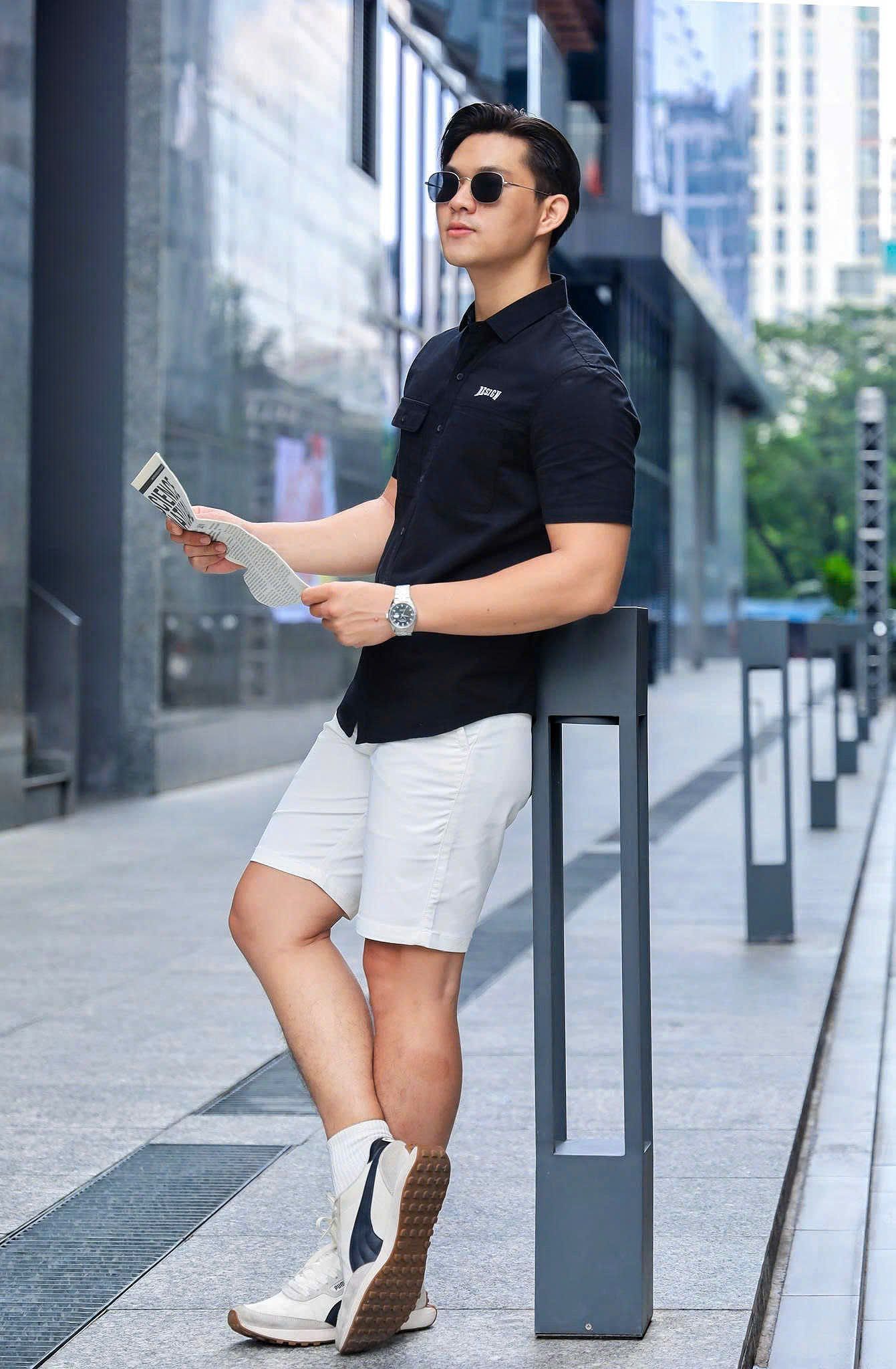 ÁO SƠ MI NAM TAY NGẮN TÚI MÀU ĐEN T003545