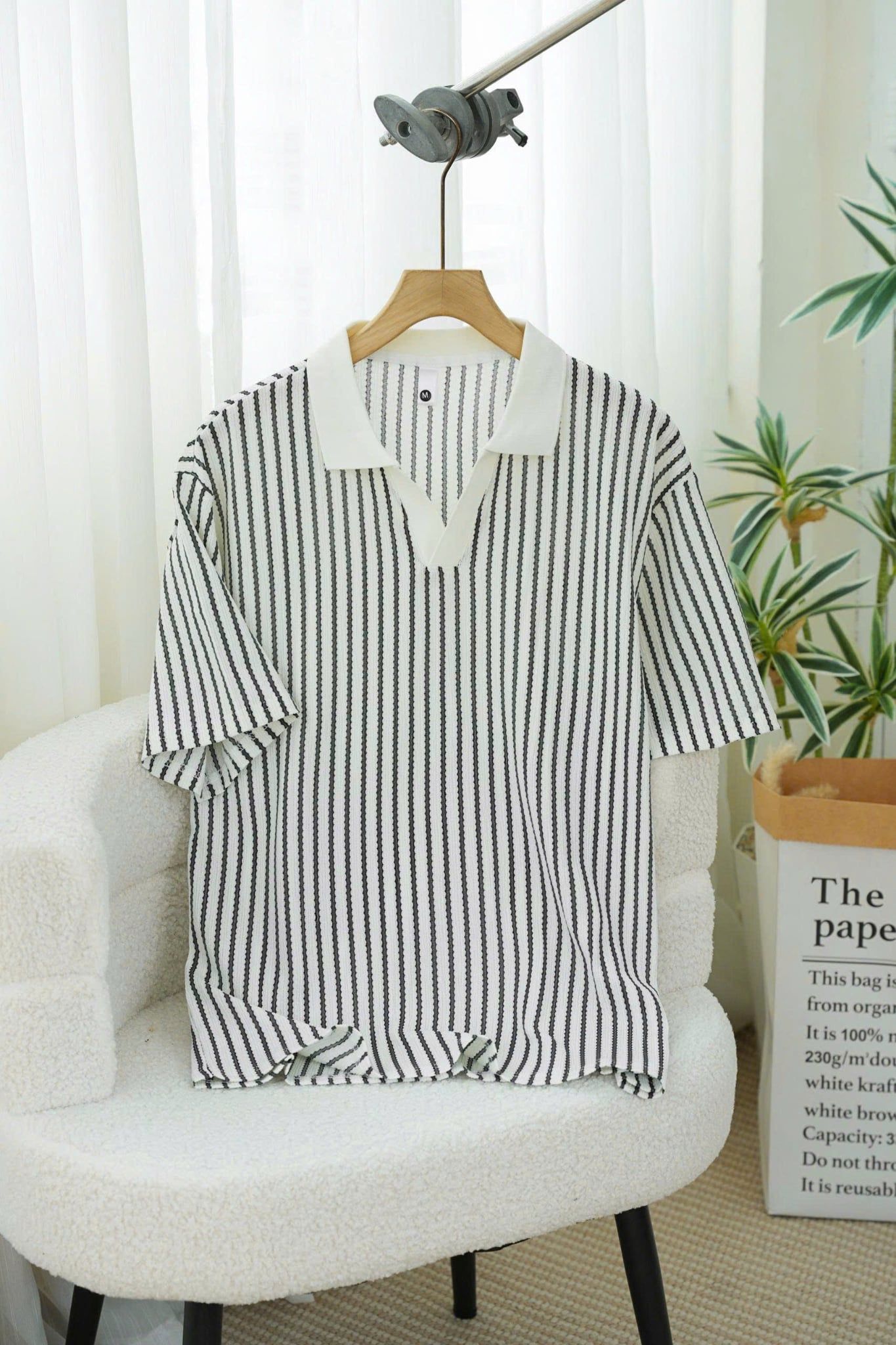ÁO THUN POLO TRẮNG SỌC ĐEN - XSL002004