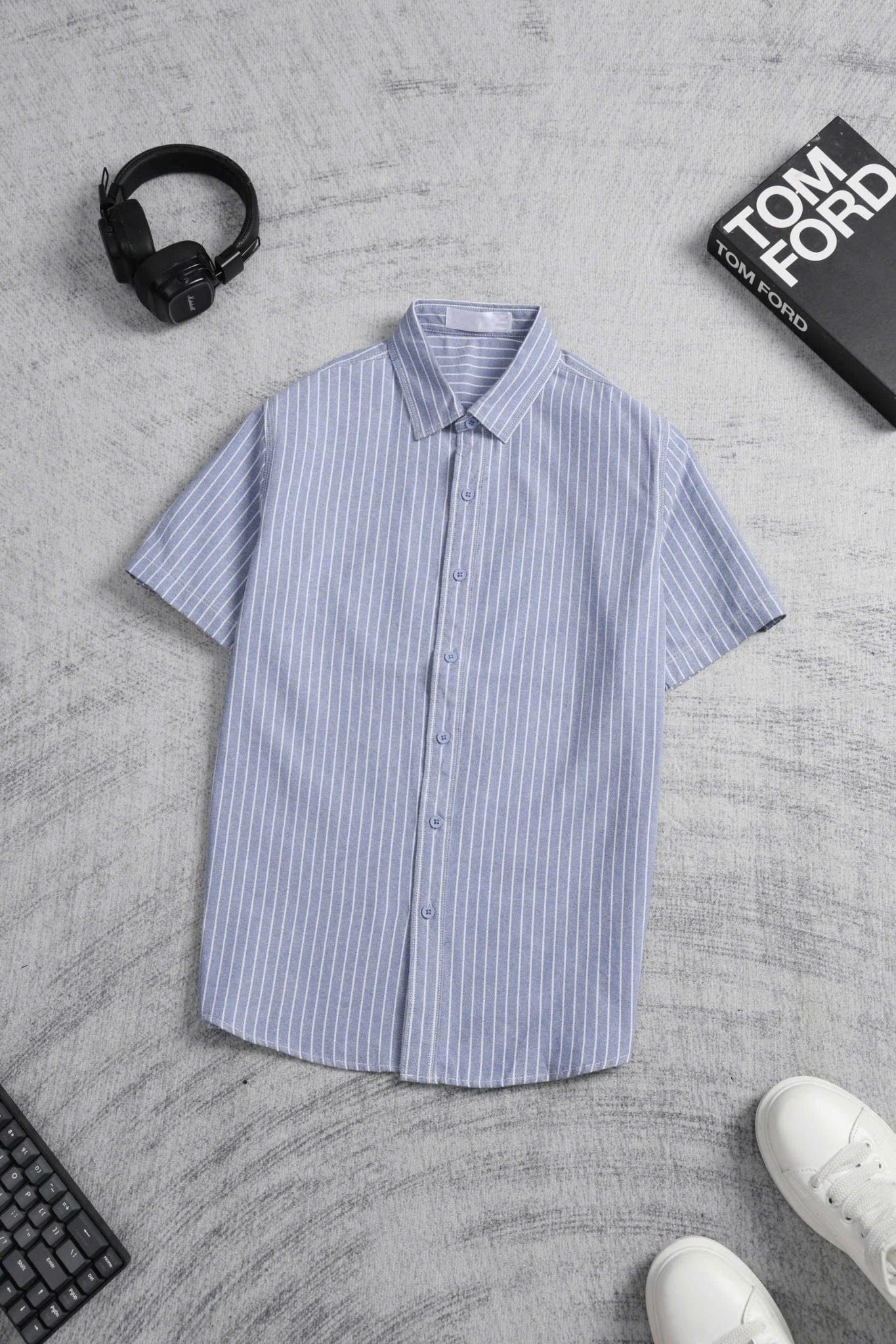 ÁO SƠ MI NAM TAY NGẮN KẺ XANH - P004308