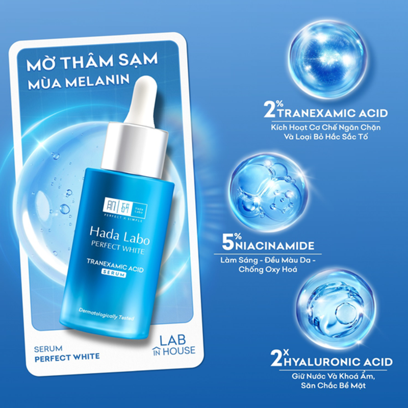 Serum Hada Labo Perfect White 30ml Tranexamic Acid Serum, Dưỡng trắng da, mờ thâm sạm