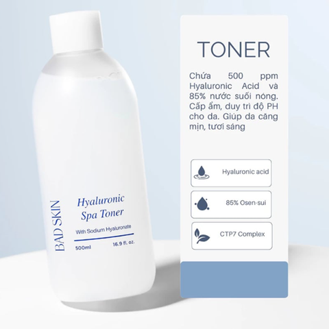 Nước Hoa Hồng Badskin Hyaluronic Spa Toner 500ml, Cân bằng độ ẩm, chống oxy hóa
