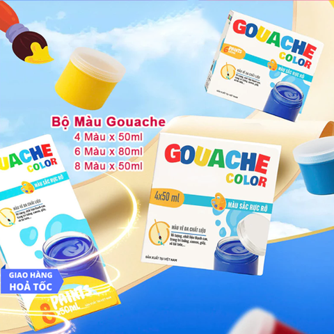 Màu Vẽ Đa Chất Liệu Gouache Color, Chất màu mịn mượt, màu sắc rực rỡ và dễ làm sạch