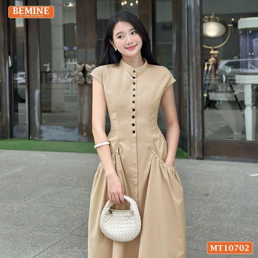 Đầm thiết kế BEMINE cổ tròn sát nách dáng dài phù hợp đi chơi-MT10702