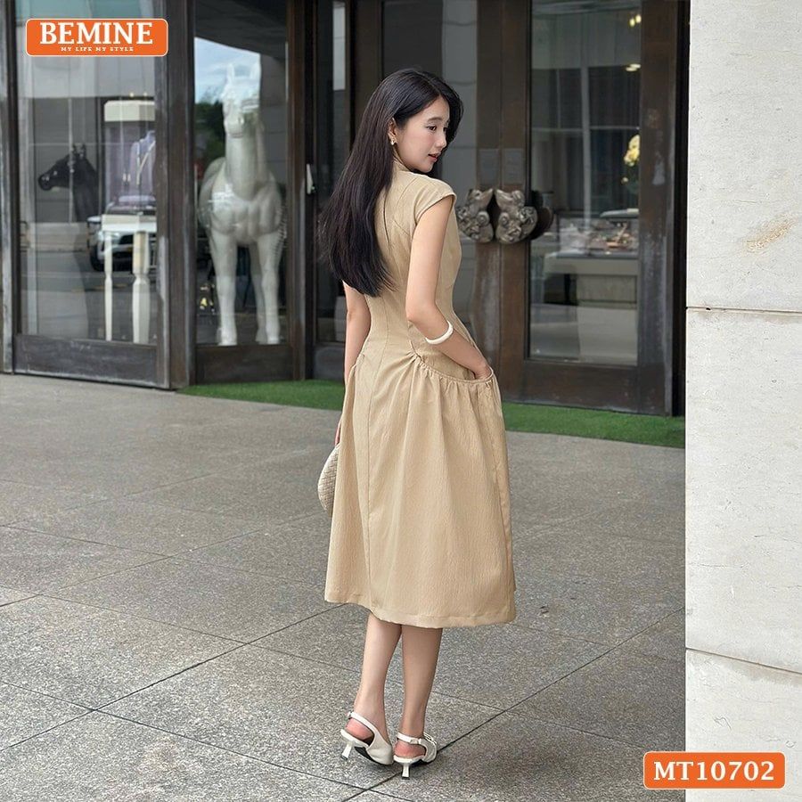 Đầm thiết kế BEMINE cổ tròn sát nách dáng dài phù hợp đi chơi-MT10702