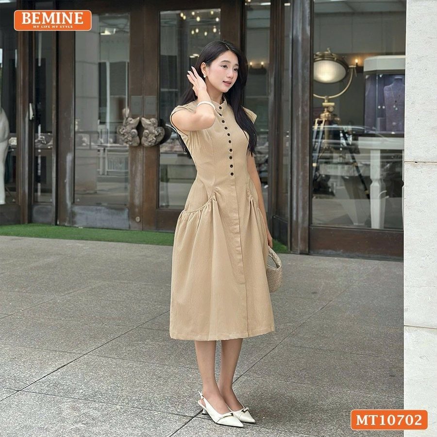Đầm thiết kế BEMINE cổ tròn sát nách dáng dài phù hợp đi chơi-MT10702
