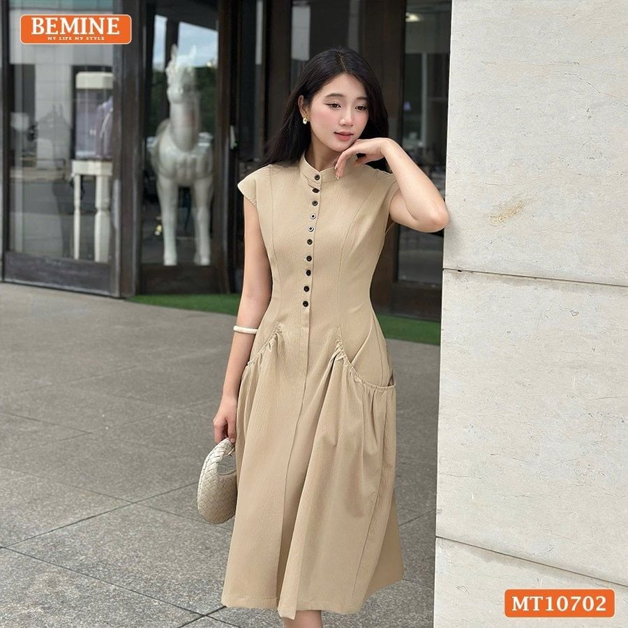 Đầm thiết kế BEMINE cổ tròn sát nách dáng dài phù hợp đi chơi-MT10702