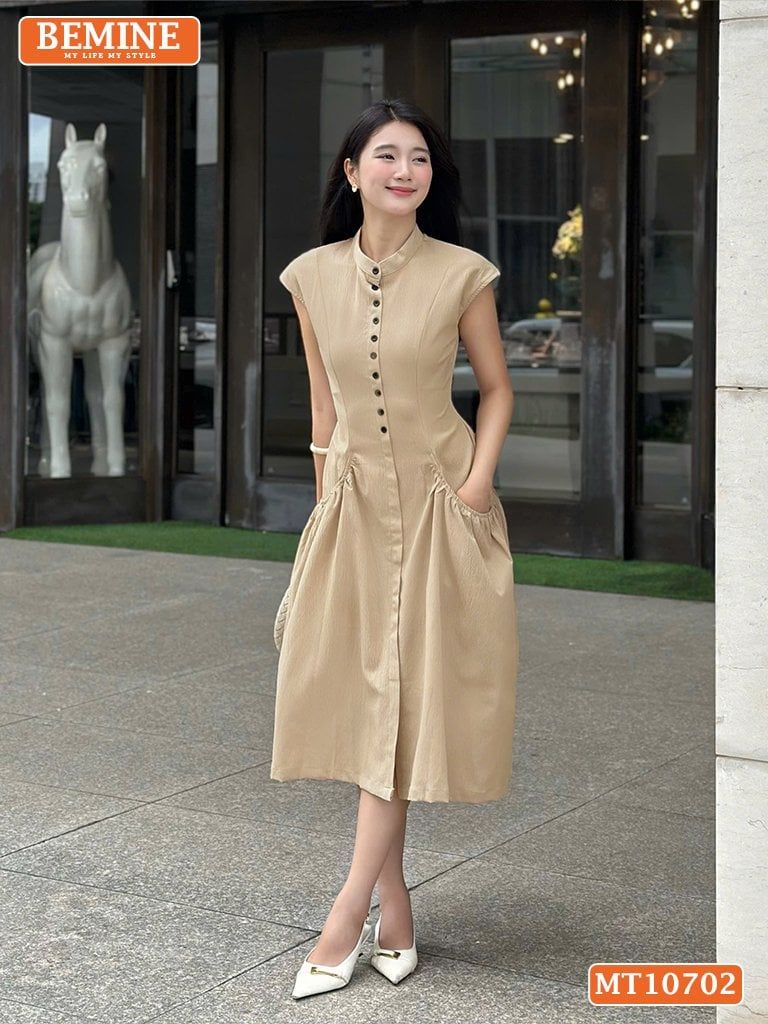 Đầm thiết kế BEMINE cổ tròn sát nách dáng dài phù hợp đi chơi-MT10702